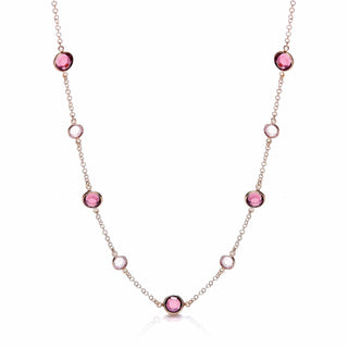 Purple, Pink Stones, Silver Rose Coated Necklace