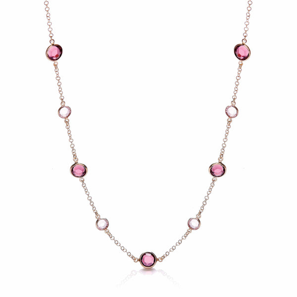 Purple, Pink Stones, Silver Rose Coated Necklace