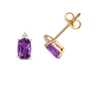 9ct Yellow Gold Oval Cut Amethyst & Diamond Stud Earrings