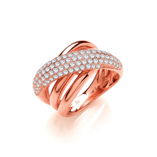 Rose Coated Intertwined Design Silver CZ Ring