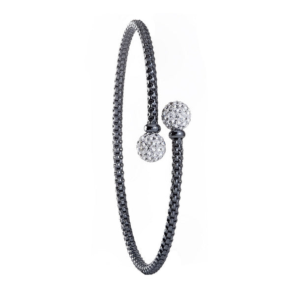 Ruthenium Cross Over CZ Balls Bangle