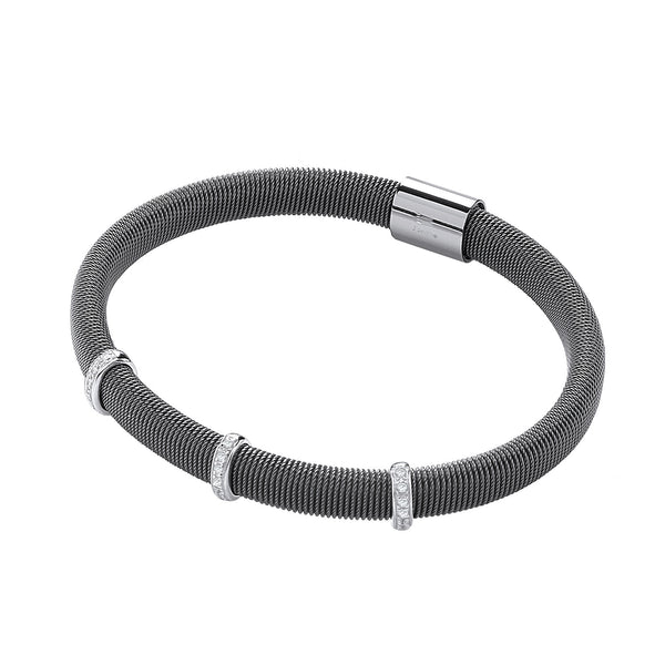 Ruthenium Mangetic Bangle With Three Rows Of CZ's