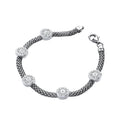 Ruthenium Mesh With Five Circles CZ's 7"/19cm Bracelet