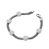 Ruthenium Mesh With Five Circles CZ's 7"/19cm Bracelet