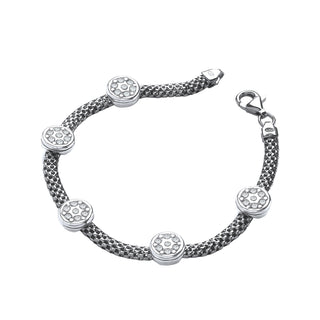 Ruthenium Mesh With Five Circles CZ's 7"/19cm Bracelet