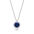 Sapphire Blue And Clear CZ Halo Pendant With Chain
