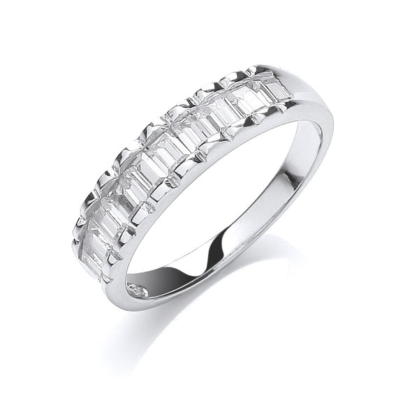 Silver 10 Baguettes CZ Half Et Ring