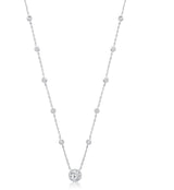 Silver 10 Rubover CZ With Halo CZ Pendant Necklace