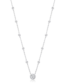 Silver 10 Rubover CZ With Halo CZ Pendant Necklace