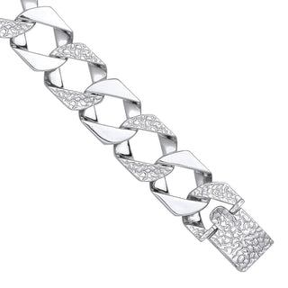 Silver 15mm Plain & Patterned Cast Link Bracelet