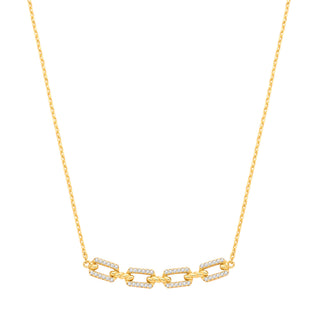 Silver 18ct Yg Plated Necklace With CZ Paper Clip Pendant