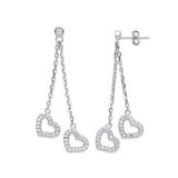 Silver 2-strand CZ Hearts Drop Earrings