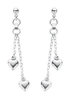 Silver 2-strand Heart Drop Earrings