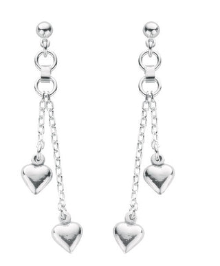 Silver 2-strand Heart Drop Earrings