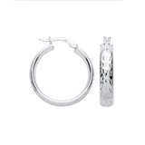 Silver 20mm Tyre Tread Design D Shape Earrings