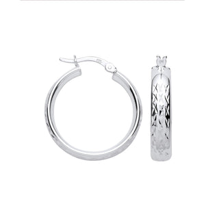 Silver 20mm Tyre Tread Design D Shape Earrings