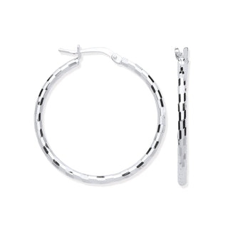 Silver 25mm Hoop, Checkerboard Design