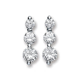 Silver 3 CZ Graduated Drop Earrings