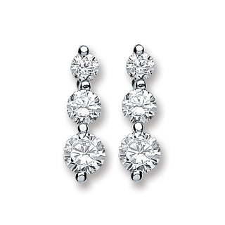 Silver 3 CZ Graduated Drop Earrings