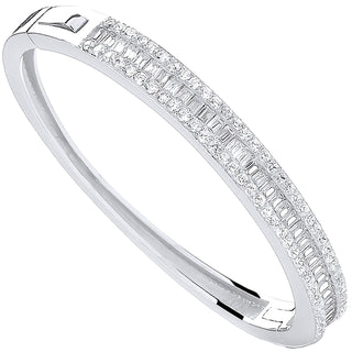 Silver 3 Row CZ Baguette Centre Baby Bangle