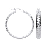 Silver 30mm Tyre Tread Design D Shape Earrings