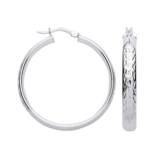 Silver 30mm Tyre Tread Design D Shape Earrings