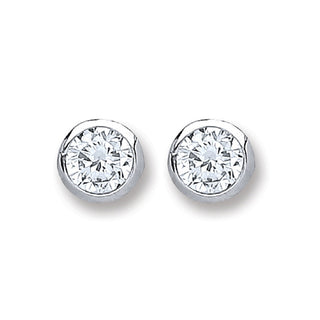 Silver 4mm Round CZ Rub Over Set Studs