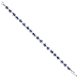 Silver 5.8mm Sapphire Blue Oval CZ Ladies Bracelet