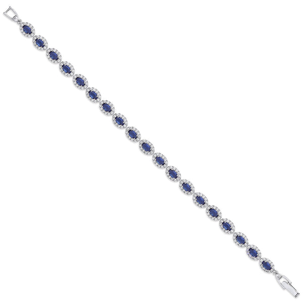 Silver 5.8mm Sapphire Blue Oval CZ Ladies Bracelet