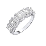 Silver 5 Emerald Cut CZ Halo Ring