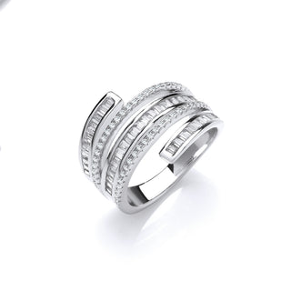 Silver 5-layer Baguette & Round CZ's Ring