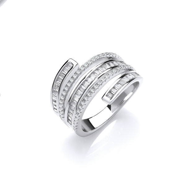 Silver 5-layer Baguette & Round CZ's Ring