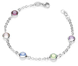 Silver 5 Multi Coloured Rubover CZ's 7"/19cm Bracelet