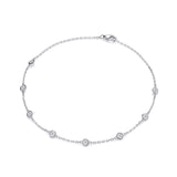 Silver 8 Rubover Clear CZ's Ladies Anklet