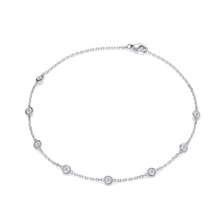 Silver 8 Rubover Clear CZ's Ladies Anklet