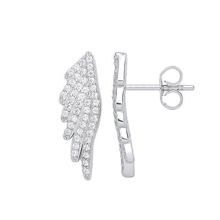 Silver Angel Wing CZ Studs