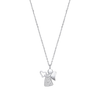 Silver Angel With Heart Pendant Necklace