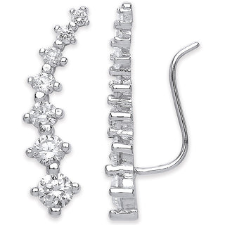 Silver Arc-shaped Earrings Hook Claw Set CZ Earrings Clip Earrings