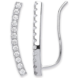Silver Arc-shaped Earrings Hook CZ Earrings Clip Earrings
