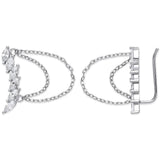 Silver Arc-shaped Earrings Hook Marquee CZ With Chain Earrings Clip Earrings