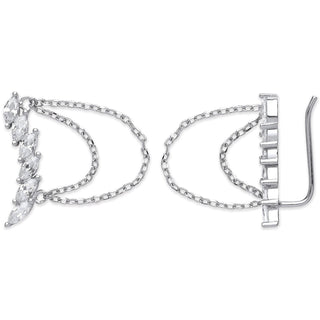 Silver Arc-shaped Earrings Hook Marquee CZ With Chain Earrings Clip Earrings