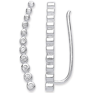 Silver Arc-shaped Earrings Hook Rubover CZ Earrings Clip Earrings