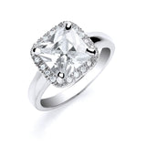Silver Asscher Cut With CZ Surrounding Ring