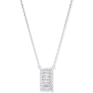 Silver Asymmetric CZ Pendant Necklace 16