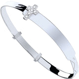 Silver Baby Id With CZ Cross Expandable Bangle