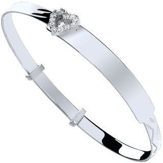 Silver Baby Id With CZ Heart Expandable Bangle