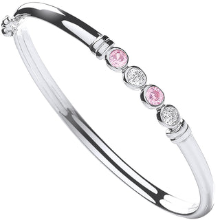Silver Baby White & Pink CZ Bangle