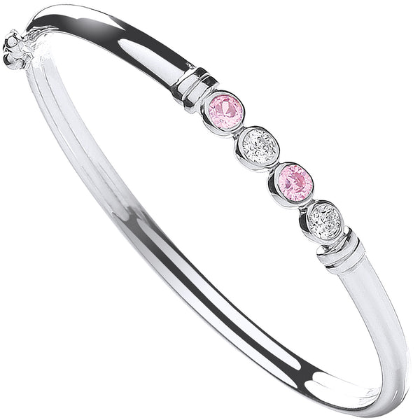 Silver Baby White & Pink CZ Bangle