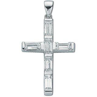 Silver Baguette Cut CZ Cross