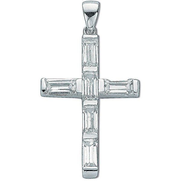 Silver Baguette Cut CZ Cross